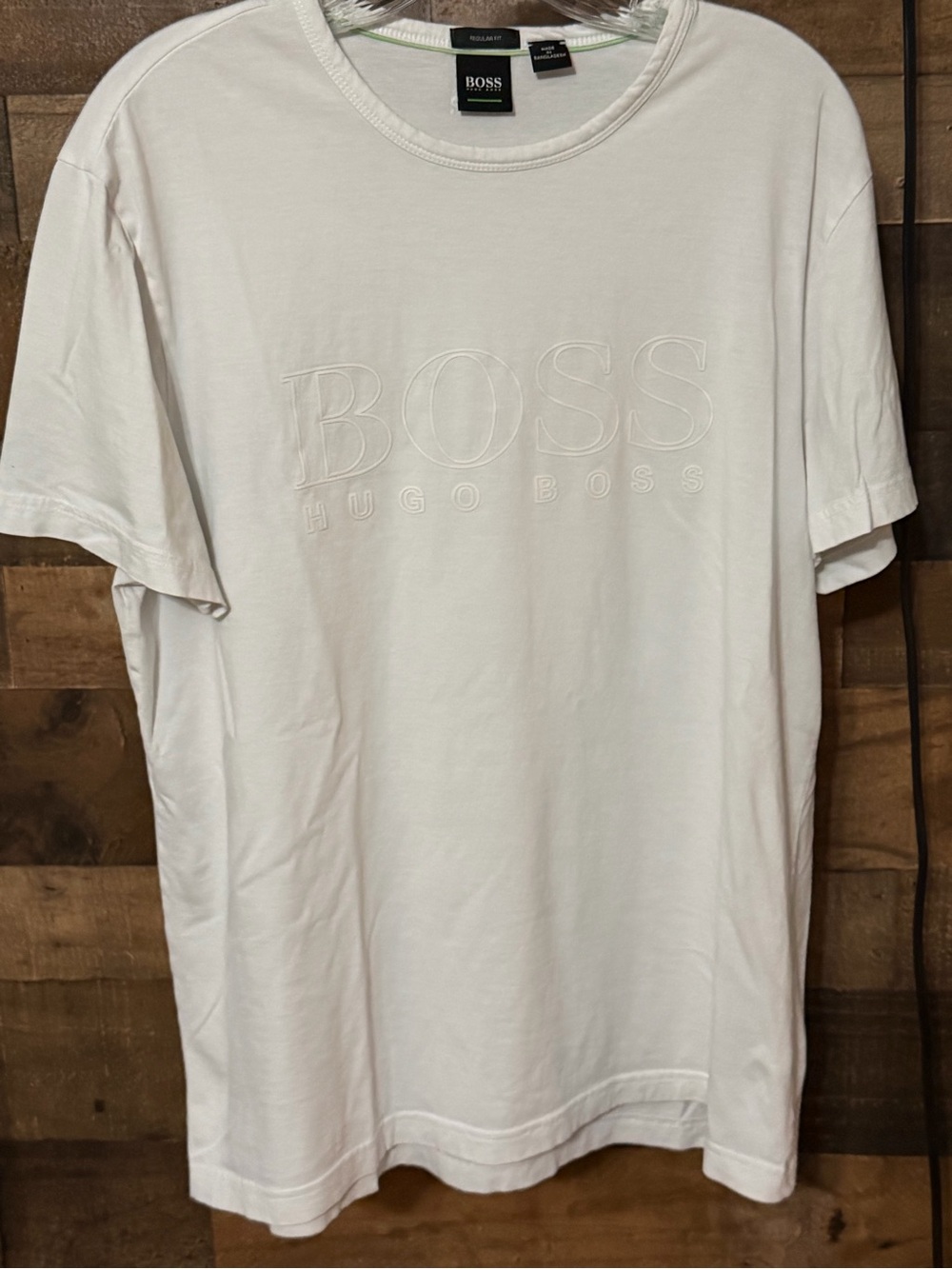 Hugo Boss White Short-Sleeve Tee with Embossed BOSS Logo